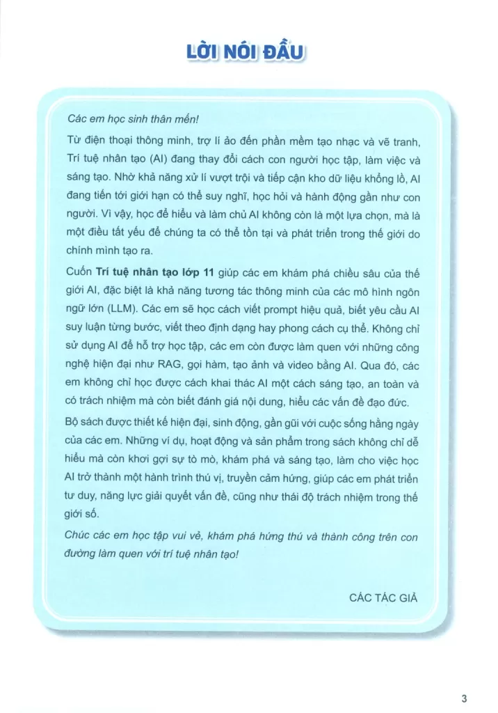 TRÍ TUỆ NHÂN TẠO LỚP 11